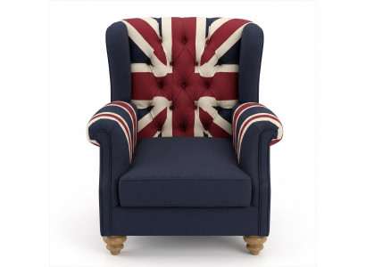 Union Jack Ohrensessel British Style Vintage Retro Dunkelblau Stoff