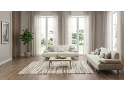Sofa Set 2x 3 Sitzer Beige Modern Bequem Polstersofa Couch
