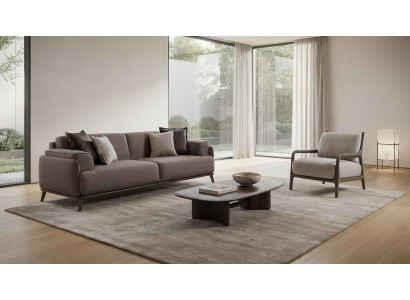 Sofa Set Sessel 3 Sitzer Modern Braun Edel Luxus Polster Garnitur