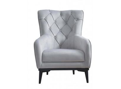Grauer weicher Sessel Stoffsessel hohe Rückenlehne moderner Stil Wohnzimmer