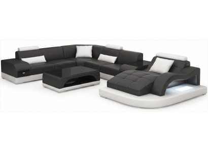 Moderne Wohnlandschaft Schwarz Weiß mit Relaxbereich und Designer Couchtisch