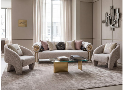 Wohnzimmer set sofa 2x Sessel Modern Graubeigen Komfortabel