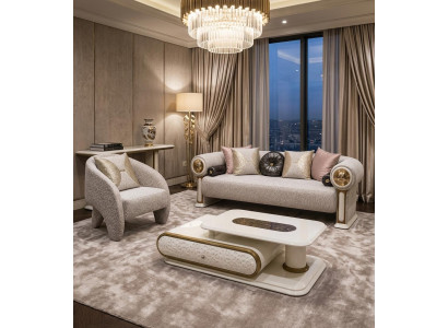 Wohnzimmer set 3Sitzer sofa Sessel Couchtisch Modern Stil Graubeigen