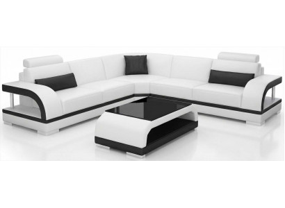 Moderne Ecksofa L-form Weiß mit Couchtisch und exklusivem Design