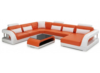 Moderne Wohnlandschaft Orange Weiß mit Couchtisch und Luxus Lounge Design