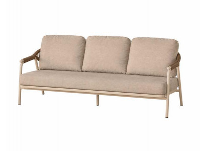 Modernes 3-Sitzer Gartensofa Beige Geflecht Polstersofa Terrasse