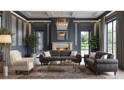 Beige-graues Sofa-Set 3+3+1-Sitzer-Sofas Stoffsofas modern Polstermöbel