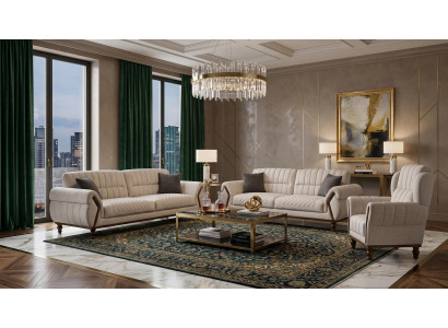 Beiges Sofa-Set 2+2+1-Sitzer-Sofas Design-Sofas Stoffsofas Wohnzimmer