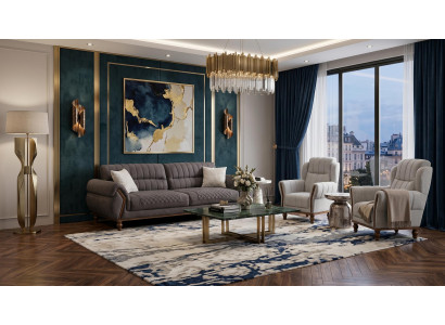 Grau-Beige stilvolles Sofageset 3+1+1-Sitzer-Sofas Stoffsofas Sessel modern