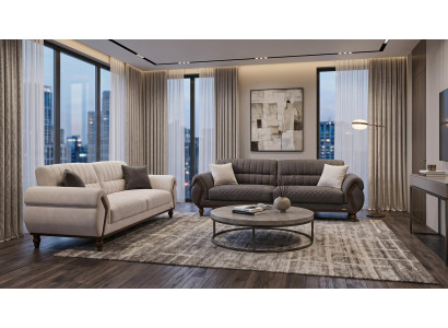 Beige-graues Sofa-Set 3+2-Sitzer-Sofas Stoffsofas Wohnzimmer Arbeitszimmer