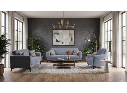 Graues modernes Sofageset 3+3+1-Sitzer-Sofas Stoffsofas modern Wohnzimmer