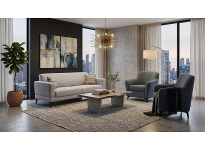Graues Sofagarnitur 2+1+1-Sitzer-Sofas Stoffsofa Sessel Wohnzimmer modern