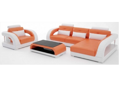 Designer Ecksofa L Form Orange Sessel Couchtisch Wohnzimmer Garnitur