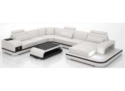 Großes Weißes U Form Sofa Wohnzimmer Set Couchtisch Modern Elegant