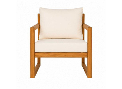 Loungesessel Beige Holzgestell Polstersessel Terrasse Garten
