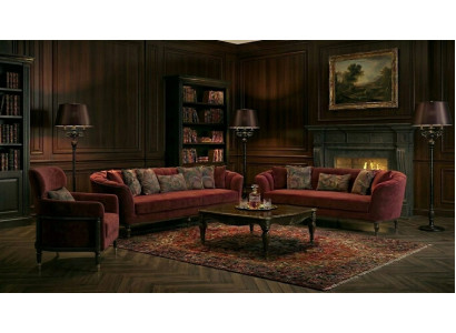 Sofa Set Modern Rot Textil Holz 4+3+1 Sitzer Wohnzimmer Garnitur Polsterung
