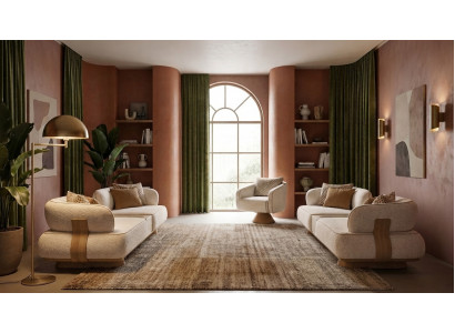 Couchgarnitur 3+3+1 Set Beige mit Tisch Modern 3er Sofa Sessel