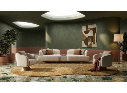 Couchgarnitur 3+1+1 Set Beige mit Tisch Modern Sofa 2x Sessel