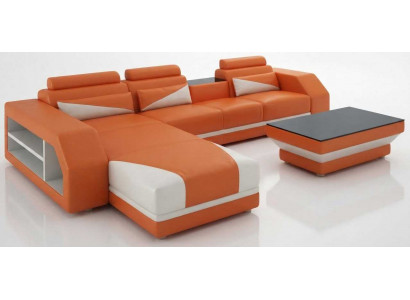 Großes Orange Ecksofa Wohnzimmer Sofa Set Couchtisch Moderne Wohnlandschaft