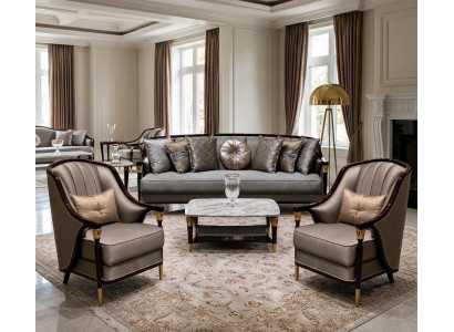 Elegantes Graues 3Sitzer Sofa Textil Goldfüße Modernes Wohnambiente