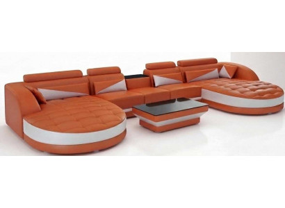 Großes Orange U Form Sofa Wohnzimmer Set Couchtisch Moderne Wohnlandschaft