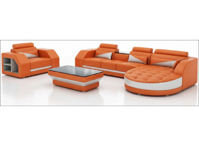 Modernes Orange Ecksofa L Form Sessel Couchtisch Wohnzimmer Set