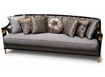 Modernes 3-Sitzer Sofa Grau Textil Gold Akzent Luxus Couch