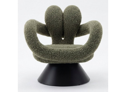 Designer Drehsessel Snake Rabbit Bouclé Olivgrün Skulptural Modern