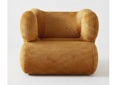 Designer Lounge Sessel Bouclé Senfgelb Skulptural Modern Akzentsessel