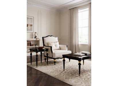 Eleganter Schwarzer Sessel Creme Textil Holz Goldakzente Modern Luxus