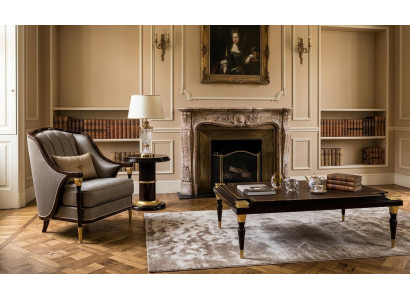 Eleganter Brauner Sessel Textil Holz Hohe Rückenlehne Wohnkomfort