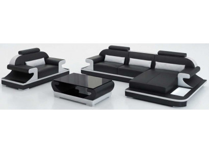 Stilvolle Eckcouch Schwarz Sessel Couchtisch Wohnzimmer Möbel