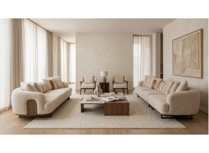 Sofa Set Beige Textil Holz Modern 4+3+1+1 Sitzer Zeitgenössisch