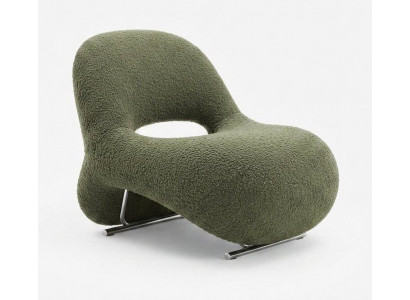 Komfort Designer Lounge Sessel Olivgrün Formschaum Edelstahl Modern