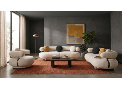 Design Sofagarnitur 3+3+1 Boucle Beige Couch Set Modern Wohnzimmer
