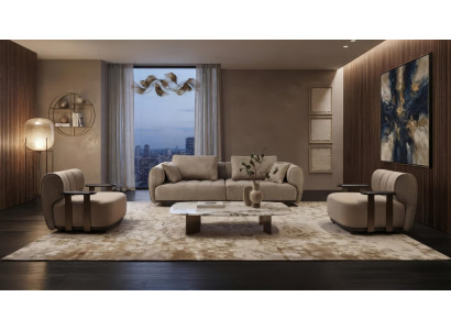 Sofa Set 3 Sitzer Sessel Modern Grau Edel Luxus Polster Garnitur Stil