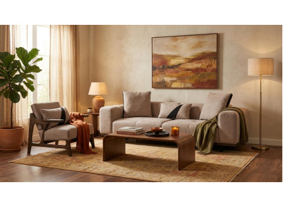 3+1-Sitzer Sofa Set Beige Textil Holz Modern Zeitgenössisch Komfort