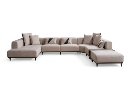 Ecksofa U-Form Beige Textil Holz Modern Zeitgenössisch Einfarbig Komfort