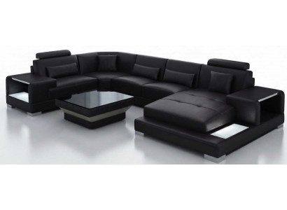 Elegantes Schwarzes Ecksofa U Form Wohnzimmer Couchtisch Premium Stil