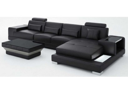 Modernes Ecksofa Schwarz L Form Wohnlandschaft Couchtisch Luxus Stil