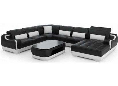 Modernes Schwarzes Ecksofa U Form Wohnzimmer Couchtisch Luxus Design