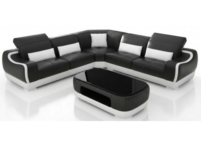 Elegantes Schwarzes Ecksofa L Form Wohnzimmer Couchtisch Premium Stil