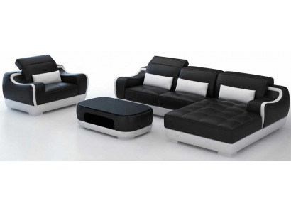 Elegantes Schwarzes Ecksofa L Form Wohnzimmer Sessel Couchtisch Design