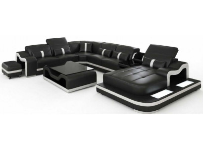 Modernes Ecksofa Schwarz U Form Wohnlandschaft Couchtisch Luxus Stil