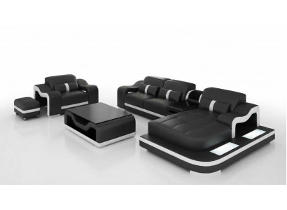 Modernes Ecksofa Schwarz L Form Sessel Couchtisch Wohnzimmer Premium
