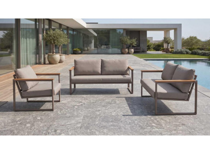 Gartenmöbel Set Sofa 2 Sessel Beige Polstermöbel Terrasse