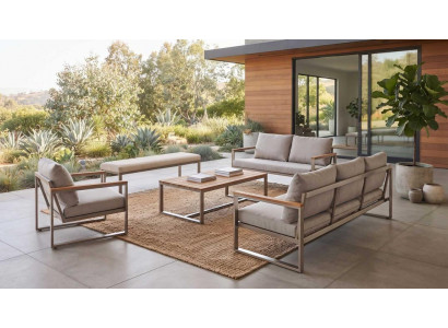 Gartenmöbel Set Sofa Sessel Couchtisch Beige Terrasse Lounge
