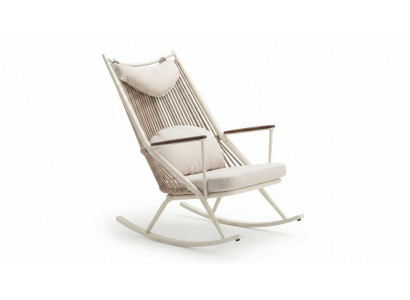 Schaukelstuhl Beige Relaxsessel mit Polsterung Terrasse Garten