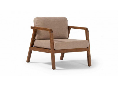 Moderner Loungesessel Beige Braun mit Holzgestell Terrasse Garten