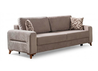 3-Sitzer Sofa Beige Holz Textil Modern Einfarbig Zeitgenössisch Gepolstert
